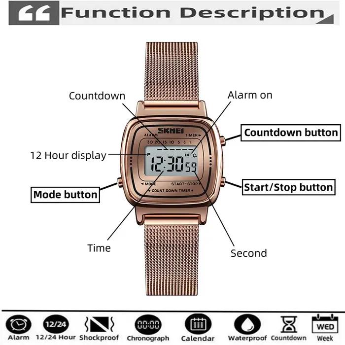 Skmei femmes Bracelet robe montres marque de luxe Bracelet en acier inoxydable mode étanche numériqu