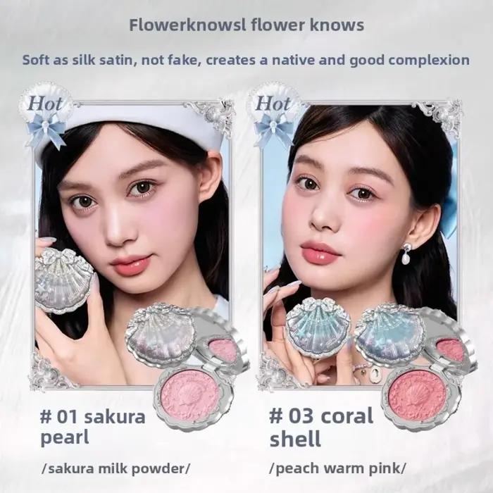 Kit de Maquillage Flower Knows : Poudre Décorante Effet Coquille de Perle Lapin, Gloss à Lèvres, Far