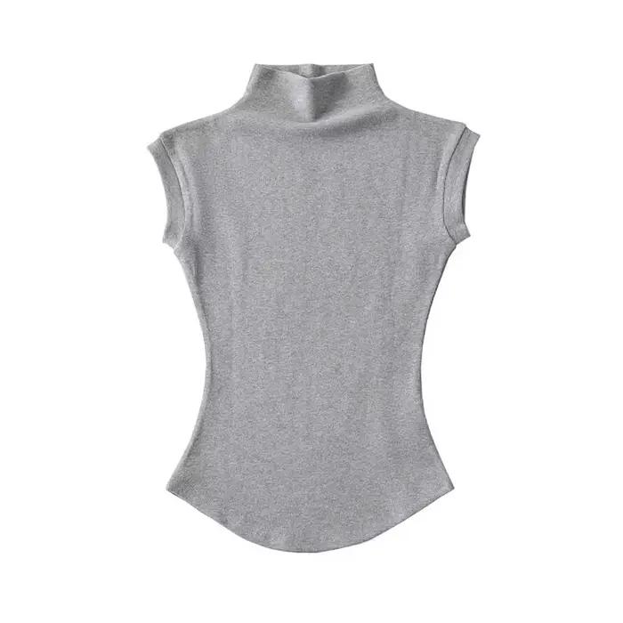 Femmes été Sexy col roulé sans manches T-Shirts hauts solide coupe ajustée pulls t-shirts décontract