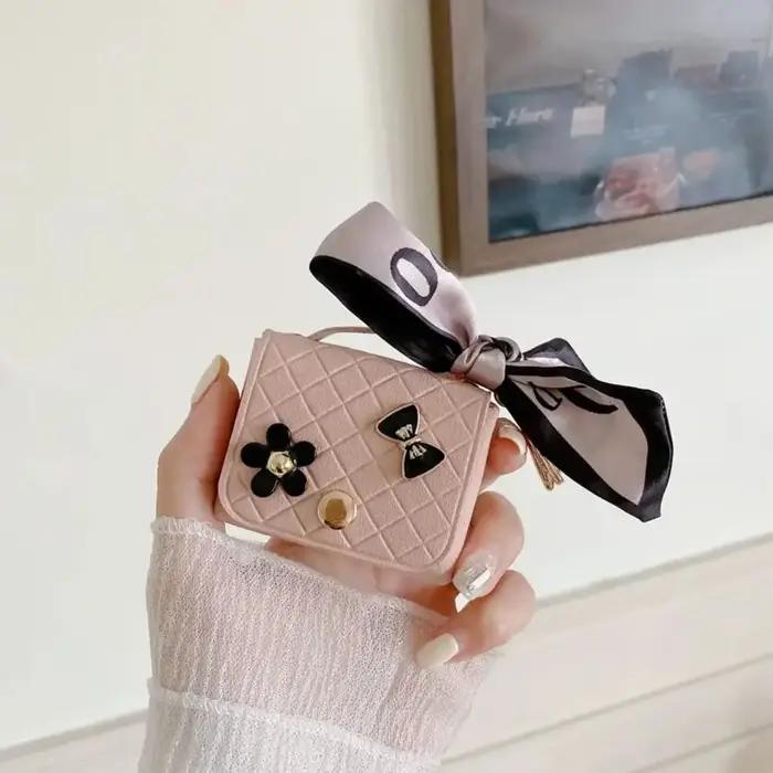 Sac de rangement pour écouteurs en cuir, Mini porte-clés créatif, pendentif de couleur unie, étui po