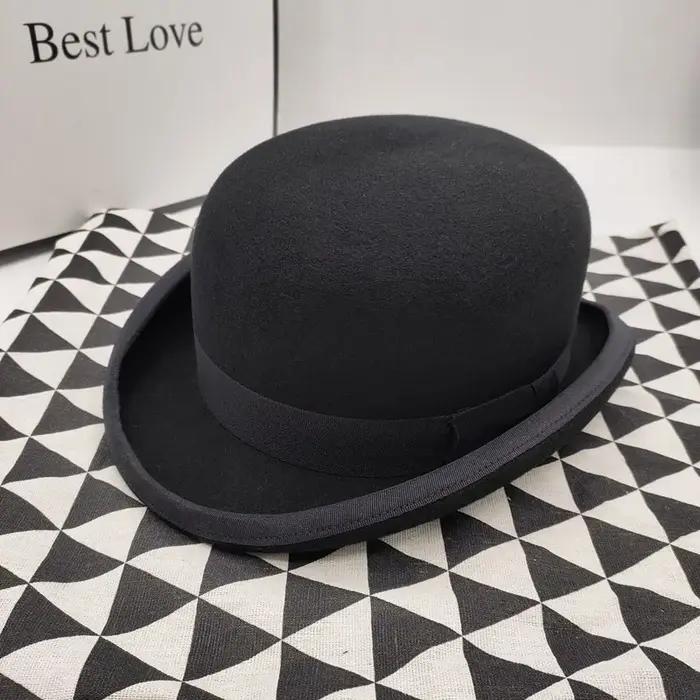 Chapeau melon en feutre acrylate pour hommes, chapeau melon en laine unique, bord roulé à ceinture,