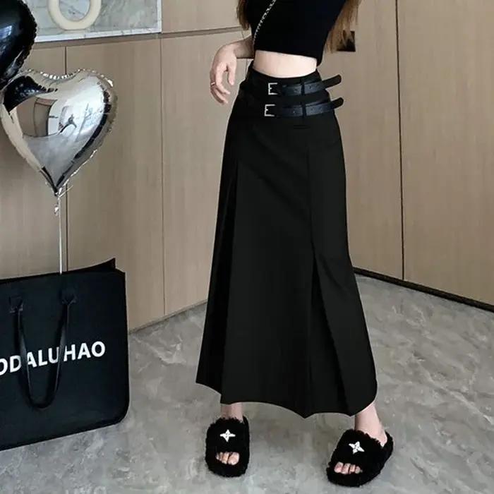 Jupe Midi à Double ceinture pour femmes, mode coréenne, taille haute, décontractée, assortie avec to