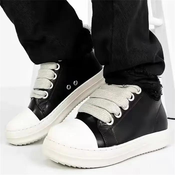 Hommes femmes plate-forme baskets en cuir noir fermeture éclair à lacets chaussures décontractées fo