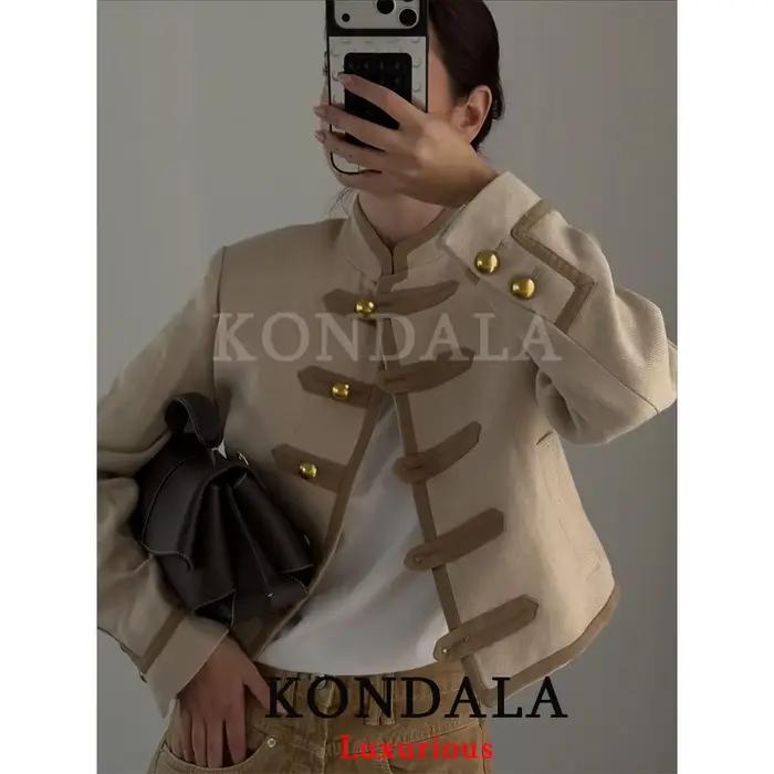KONDALA – Nouveauté Chic Décontracté : Vestes Courtes Kaki à Poches pour Femme, Manches Longues, Col