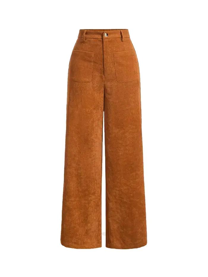 Pantalon à jambes larges avec poches unies et boutons sur le devant pour femmes, pantalon taille hau