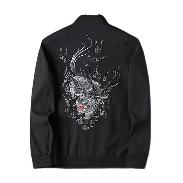 Blouson Bomber Brodé Sukajan pour Homme, Veste de Vol Kirin, Manteau Décontracté Harajuku à Manches