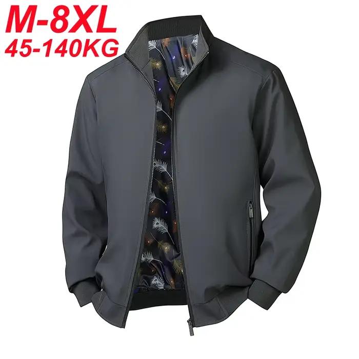 Grande taille 6xl 7xl 8xl veste hommes décontracté automne printemps col montant coupe-vent Sport ma