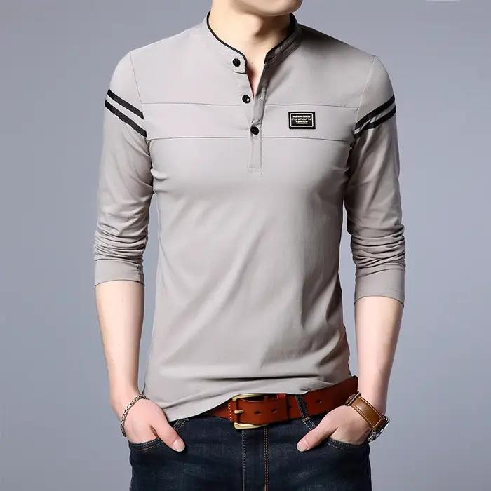 T-shirt POLO à manches longues pour hommes, décontracté, en coton, respirant, col montant, chemise c