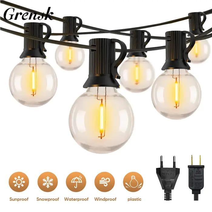 Guirlande lumineuse étanche G40 en plastique incassable, ampoules E12 1W, guirlande extérieure, pris
