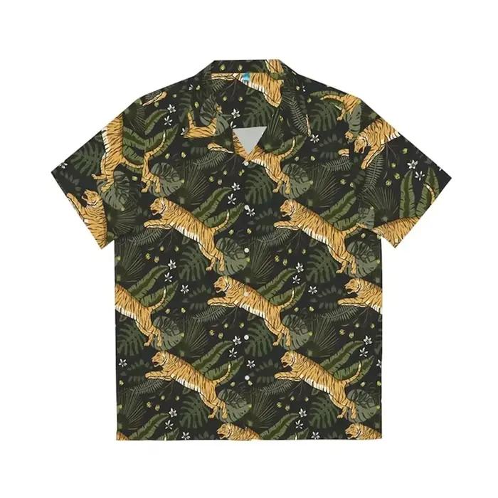  Chemise hawaïenne tigre 3D pour hommes, imprimé Animal, manches courtes, Y2K, fête sur la plage,