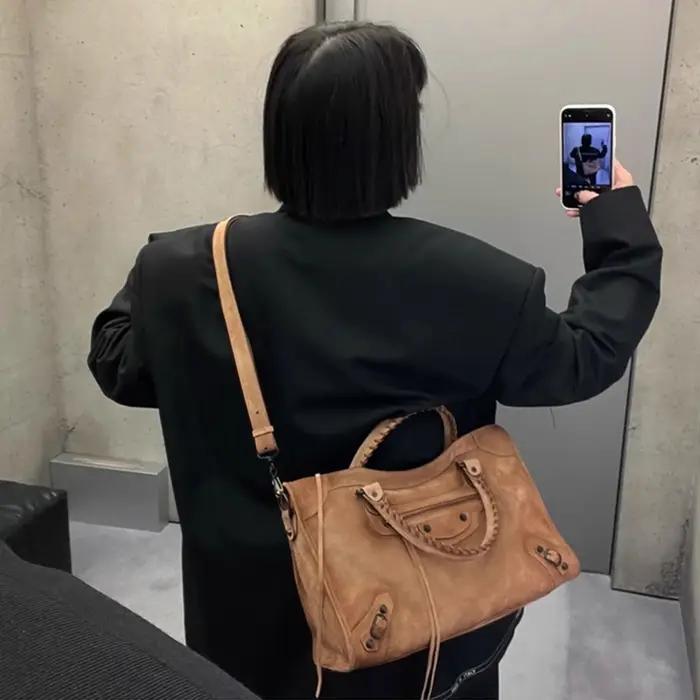 SHELKSBAG 2026 Automne – Sac à bandoulière en daim pour femme, style rétro et tendance, grande capac