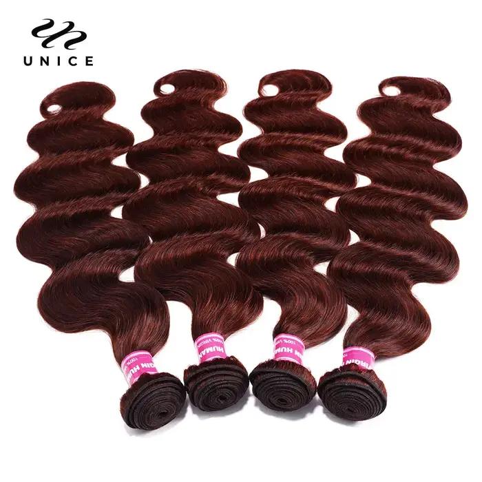Mèches naturelles Body Wave-UNice Hair, cheveux humains, brun plonger âtre 33B, 3/4 cheveux humains,
