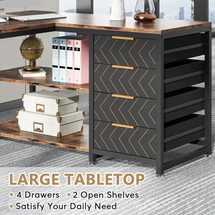 Tribesigns Bureau d'ordinateur en forme de L avec tiroirs de rangement, bureau d'angle de 59 pouces