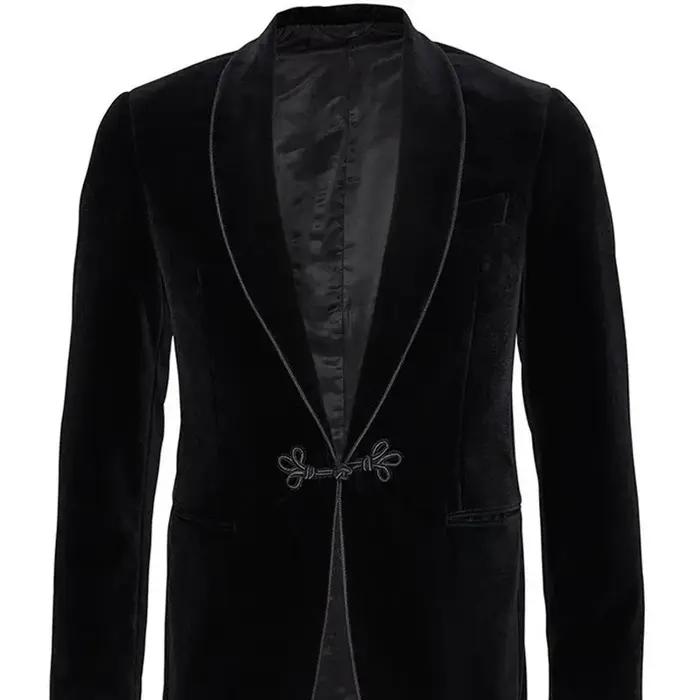 Veste de smoking en velours avec châle grenouille, ample, Vintage, Blazer de marié de mariage pour d