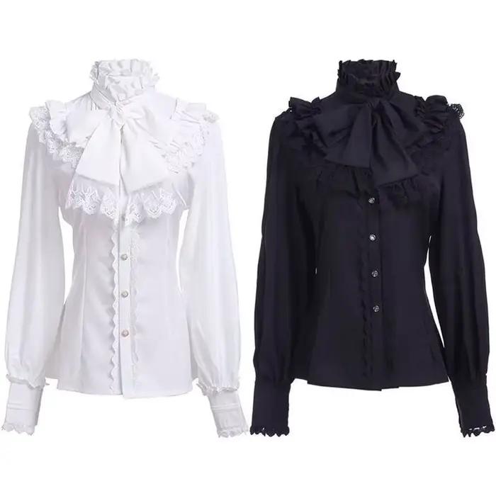 Chemisier Élégant Gothique pour Femme, Nouvelle Collection Printemps 2026, Col Montant à Volants, Bo