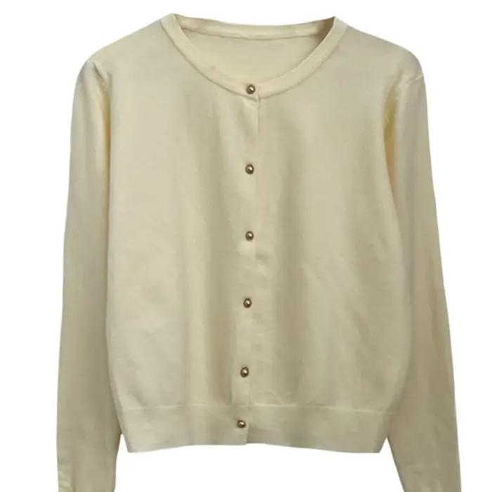 Cardigan tricoté de couleur unie pour femmes, coréen, simple boutonnage, manches longues, col rond,