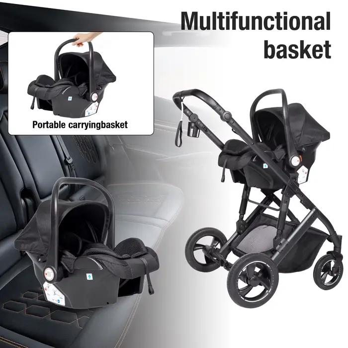 Poussette Bébé 4 en 1 Système de Voyage 3 en 1 avec Nacelle Siège Auto et Siège Optionnel Transforma