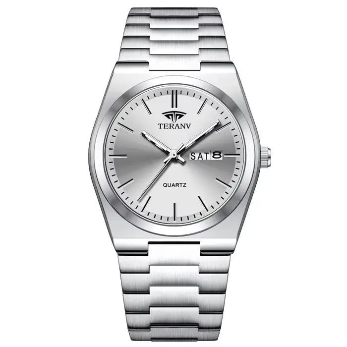 Montre pour hommes, montre à quartz de mode avec calendrier mince en acier inoxydable