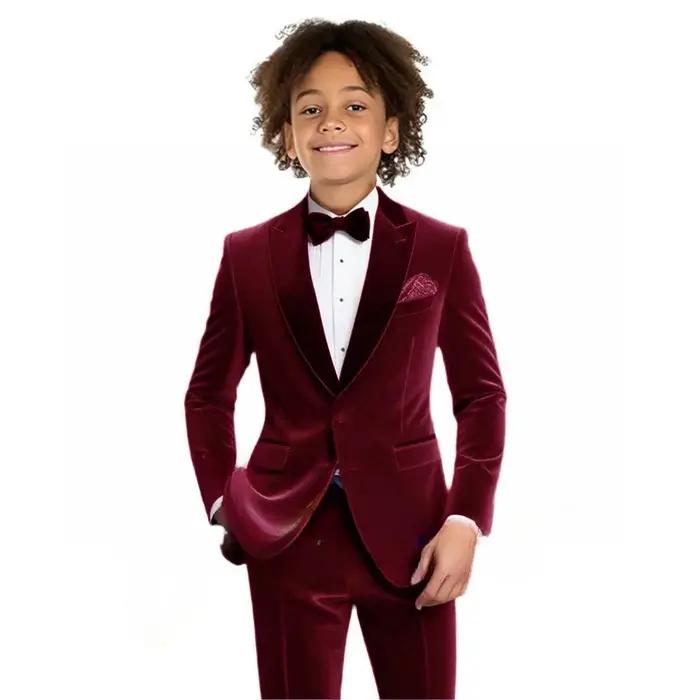 Ensemble de costume en velours multicolore pour garçons, 2 pièces, veste et pantalon, coupe cintrée,