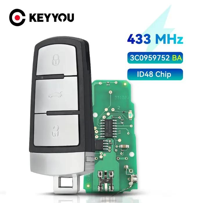 KEYYOU – clé télécommande de voiture, 434/433Mhz, puce ID48, pour VW, Volkswagen Passat B6 3C B7 Mag