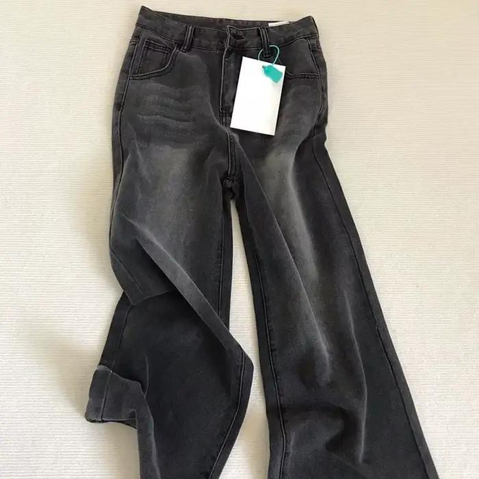 Jean taille haute rétro noir gris pour femme, pantalon en Denim à jambes droites, coupe ample, fin,