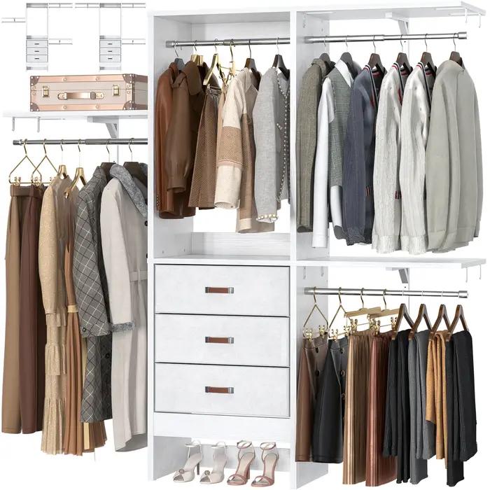 Petit système de placard de 5 pieds avec 3 tiroirs en tissu, système d'organisation de placard de 60