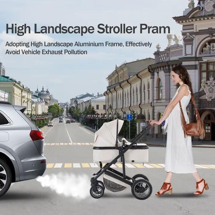 Poussette 3 en 1 pour bébé, siège inclinable pliable pour nouveau-né et enfant en bas âge, système d