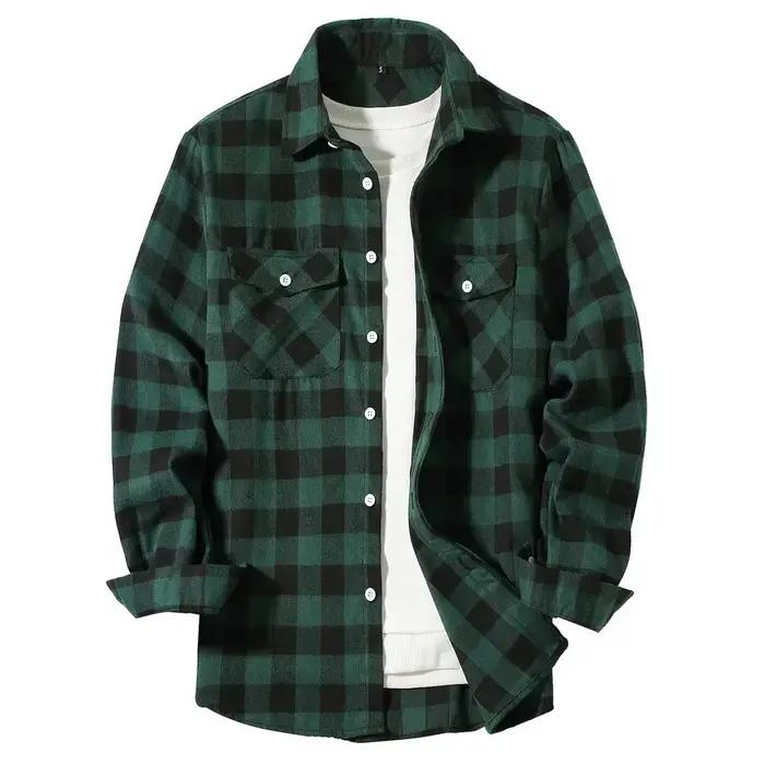 Chemises pour hommes simple boutonnage classique Plaid intelligent décontracté chemise en flanelle à