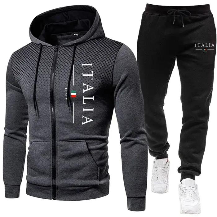 Automne hiver populaire hommes survêtement fermeture éclair à capuche et pantalons de survêtement ur