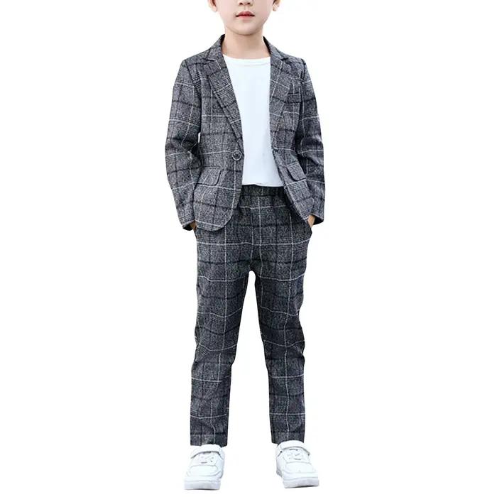 Costumes décontractés à carreaux Slim Fit pour garçons, blazer et pantalon pour enfants, costume de