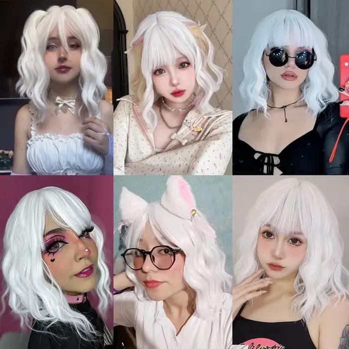 EASIHAIR – perruques synthétiques Bob courtes blanches, cheveux naturels Lolita courts et ondulés av