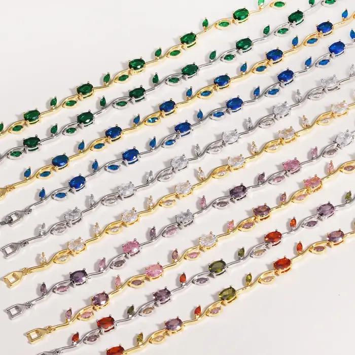 Bracelets colorés en zircone cubique pour femmes, breloque tendance, coupe Marquise, feuille CZ, bij