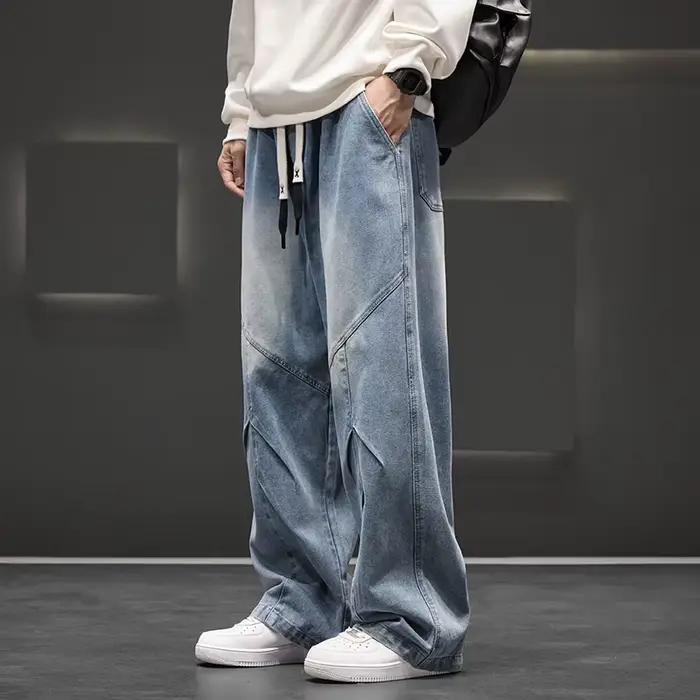 Jean large décontracté pour homme, coupe ample, style streetwear printemps, neutre, effet délavé