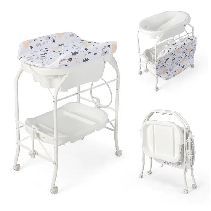 Table à langer pliante 4 en 1 avec baignoire, table à langer portable avec matelas à langer, station