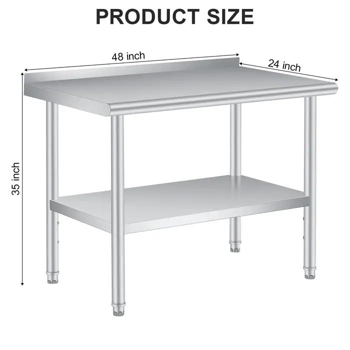 Table en acier inoxydable pour préparation et travail avec dosseret, table commerciale robuste avec