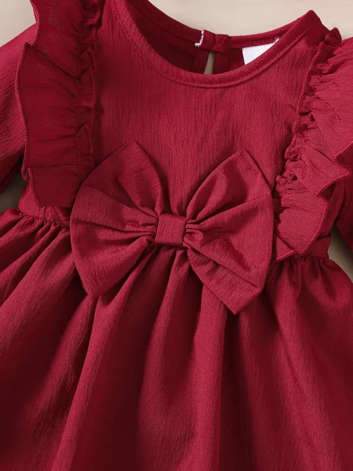 Robe d'automne pour bébé fille, bords et nœud à volants, robe à manches longues + bandeau pour 0-18