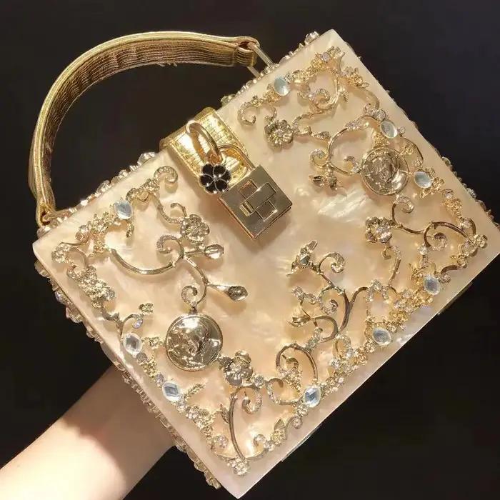 Sac de soirée en cristal de haute qualité pour femme, nouveau sac à main en métal évidé, fleur sculp