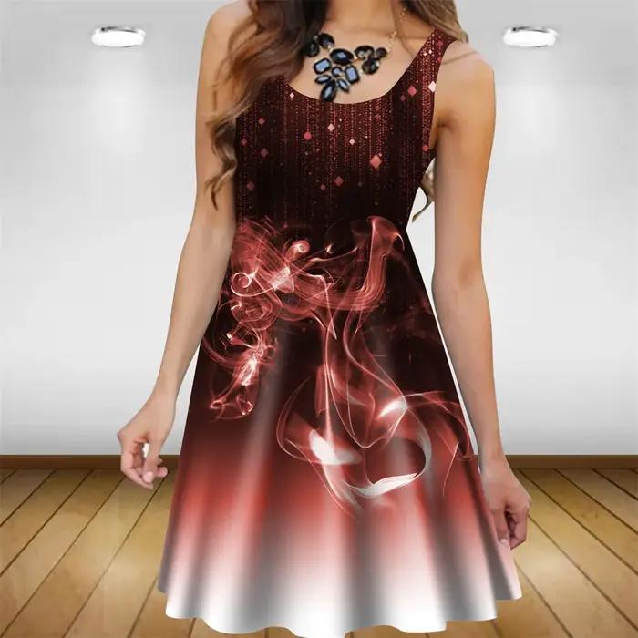 Robe d'été décontractée sans manches pour femmes, mode, ample, Sexy, Mini robe de soirée, imprimé dé
