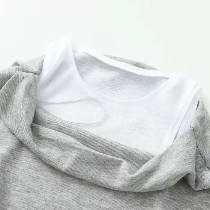 ETJ 2025 nouvelle mode femme couleur-blocage et patchwork faux deux pièces sexy épaules dénudées T-s