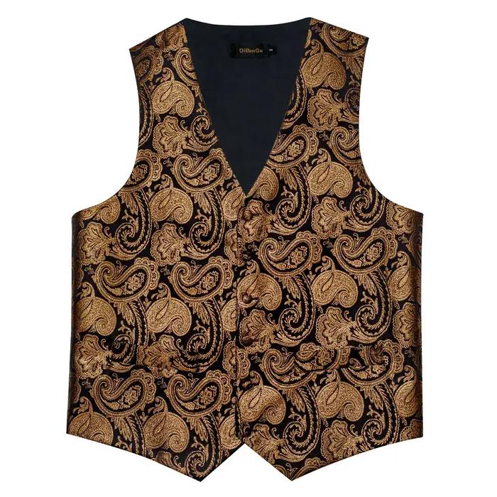 Ensemble gilet et cravate pour homme à motif cachemire – Gilet formel avec pochette de poche, idéal