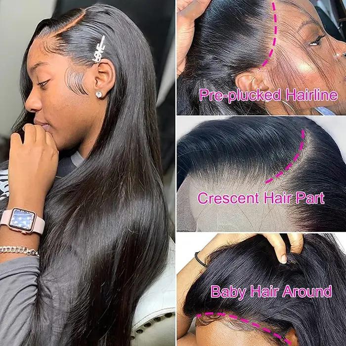 Easy Go-Perruque Lace Front Brésilienne Naturelle Sans Colle, Cheveux Lisses, 13x4, 13x6, 6x4, 5x5,