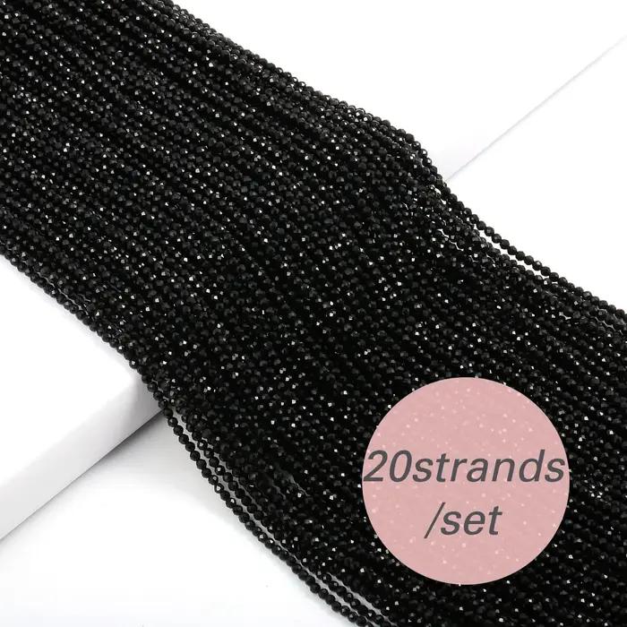 20 brins de perles en pierre spinelle noire facettées de 2/3mm, perles en vrac pour la fabrication d