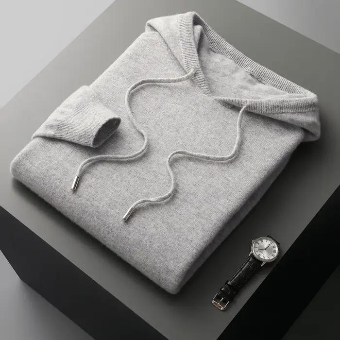 MVLYFLRT hommes 100% laine mérinos pull à capuche col tricoté pull sweat automne hiver décontracté g