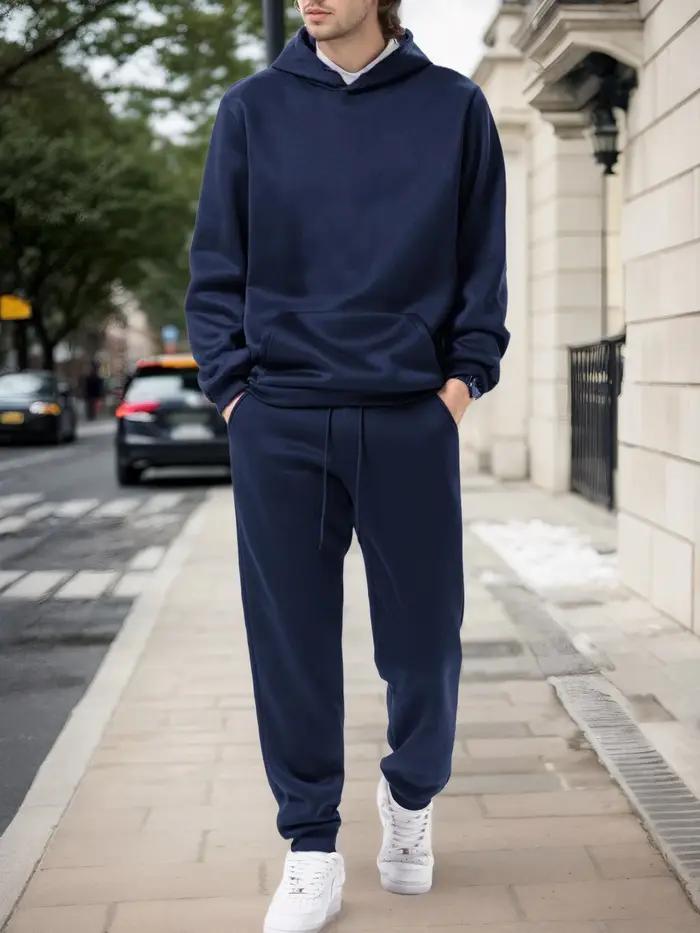 Sweat à capuche + pantalon de jogging pour hommes, couleur unie, ensemble deux pièces, à la mode, vê