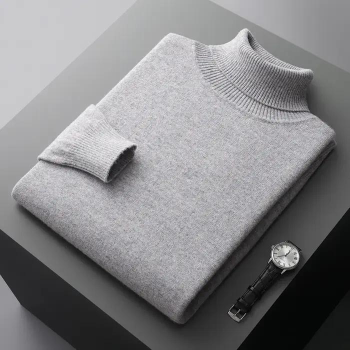 Pull à col roulé en cachemire pour homme, épais, chaud, ample, couleur unie, nouvelle collection aut