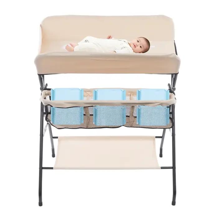 Table à langer portable, station à couches pliable pour bébé avec rangement, plateau 80x63cm pour no