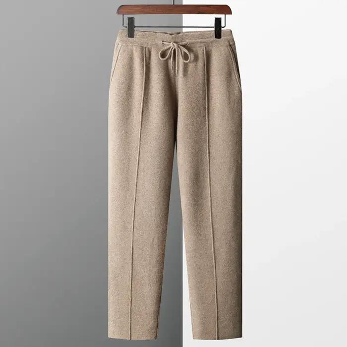 Pantalon en cachemire épais pour hommes, Slim, tricoté, 100% Pure laine, pour garder au chaud, nouve