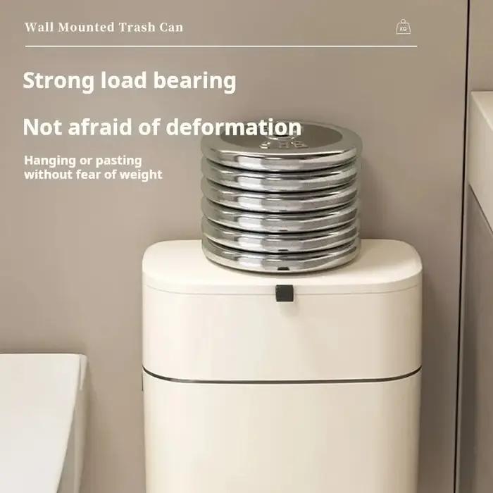 Poubelle murale rectangulaire avec couvercle, conception étroite, portante, deux supports muraux, 9L