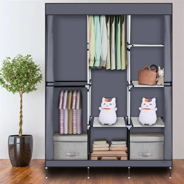Armoire de rangement portable T1 avec étagère, armoire à vêtements, gris, 71 po