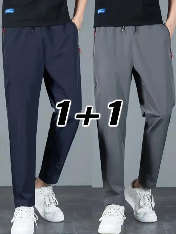 2 pièces hommes pantalons décontractés Stretch taille élastique survêtement coréen classique bleu no